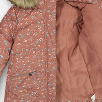 Puffy Long Coat Dusty Pink With Small Flowers