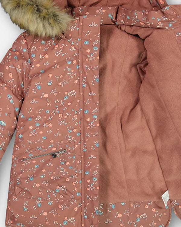 Puffy Long Coat Dusty Pink With Small Flowers