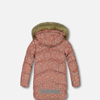 Puffy Long Coat Dusty Pink With Small Flowers