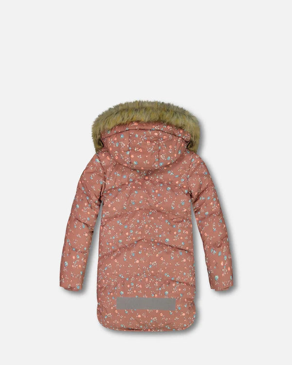 Puffy Long Coat Dusty Pink With Small Flowers