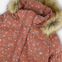 Puffy Long Coat Dusty Pink With Small Flowers