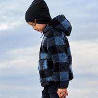 Reversible Sherpa Jacket Blue And Black Plaid