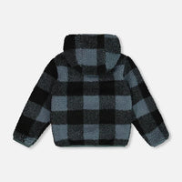 Reversible Sherpa Jacket Blue And Black Plaid