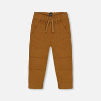 Stretch Twill Pleated Knee Jogger Pants Caramel Brown