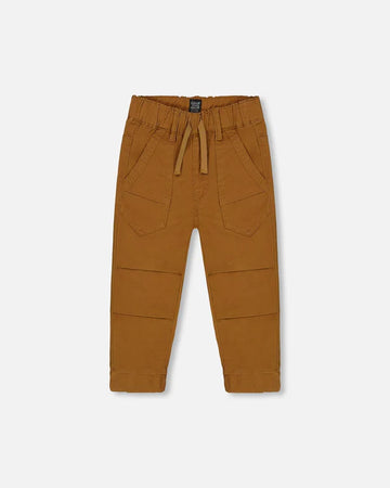 Stretch Twill Pleated Knee Jogger Pants Caramel Brown