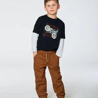 Stretch Twill Pleated Knee Jogger Pants Caramel Brown