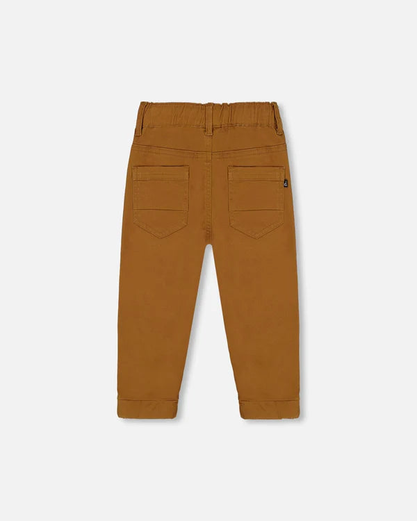 Stretch Twill Pleated Knee Jogger Pants Caramel Brown