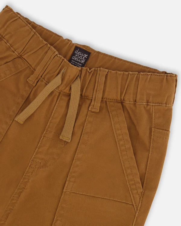 Stretch Twill Pleated Knee Jogger Pants Caramel Brown