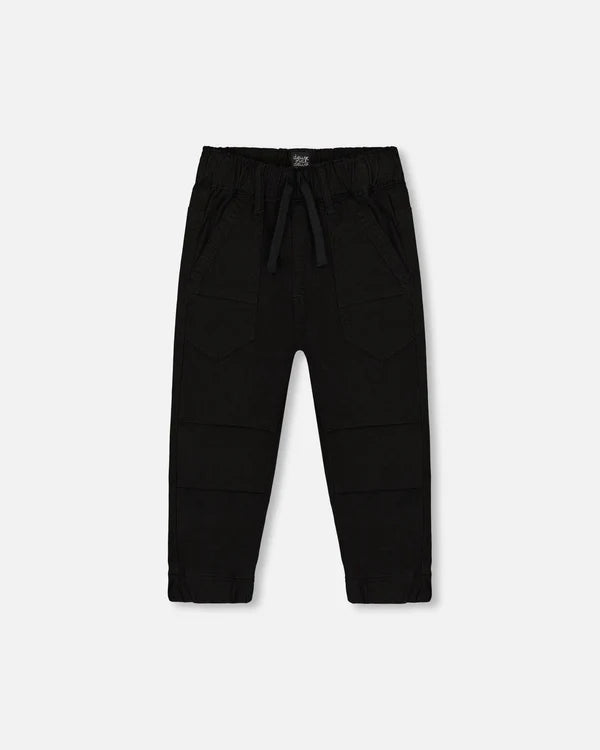 Stretch Twill Pleated Knee Jogger Pants Black