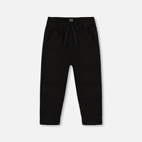 Stretch Twill Pleated Knee Jogger Pants Black