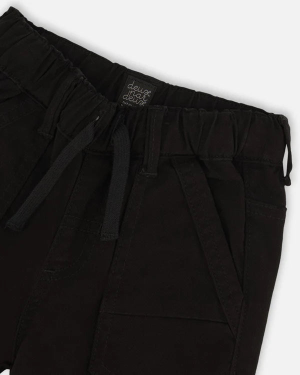 Stretch Twill Pleated Knee Jogger Pants Black