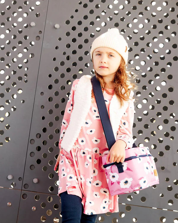 Lunch Box Pink Printed Off White Flowers