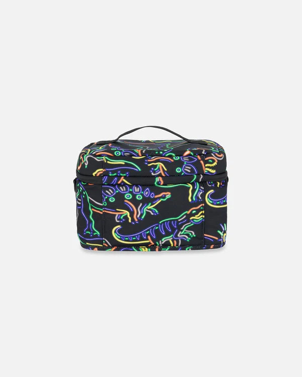 Lunch Box Black Printed Neon Dino