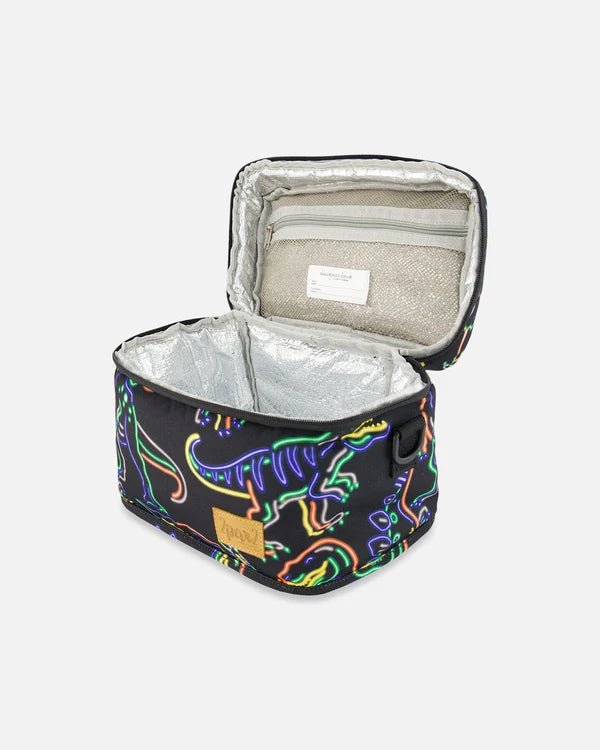 Lunch Box Black Printed Neon Dino