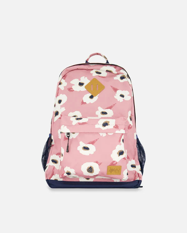 Backpack Pink Printed Off White Flowers