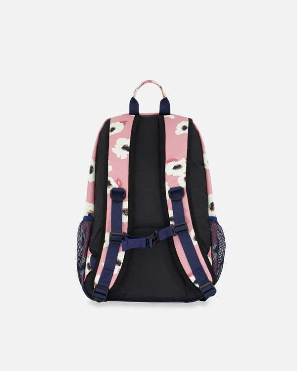 Backpack Pink Printed Off White Flowers