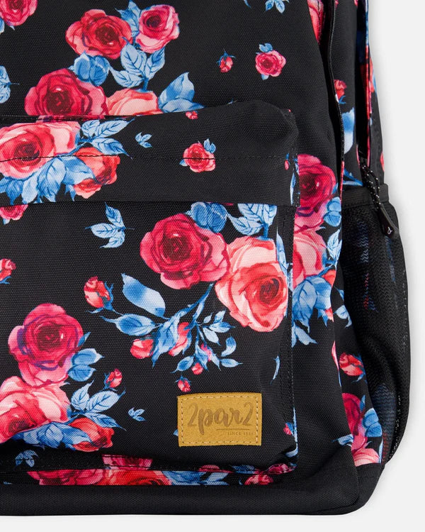 Backpack Black Printed Roses - 18L