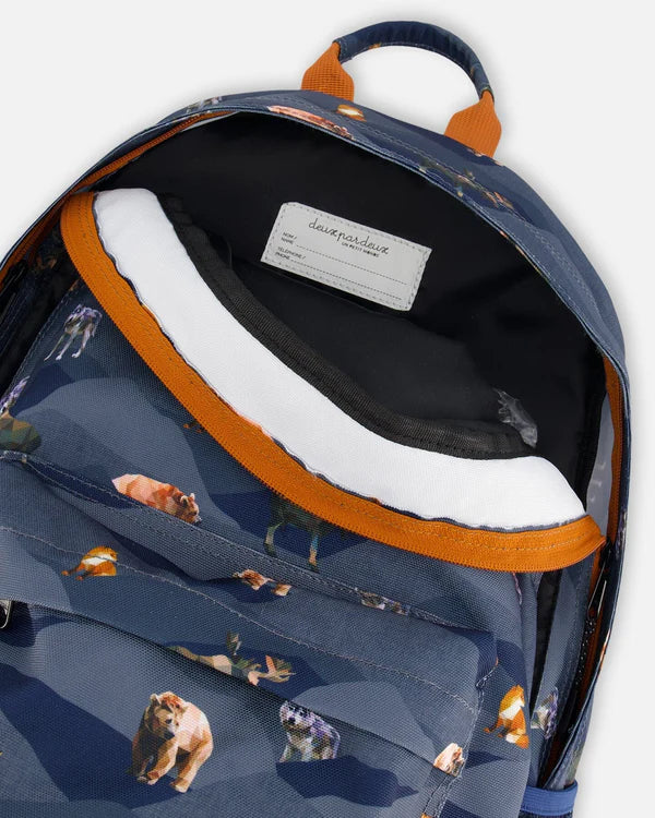 Backpack Navy Printed Mountains Animals