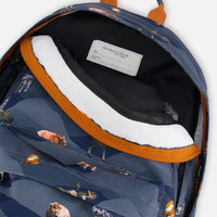 Backpack Navy Printed Mountains Animals