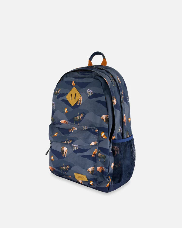 Backpack Navy Printed Mountains Animals