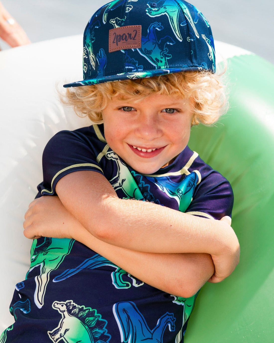 Printed Cap Blue And Green Dino On Navy