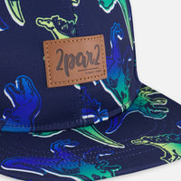 Printed Cap Blue And Green Dino On Navy