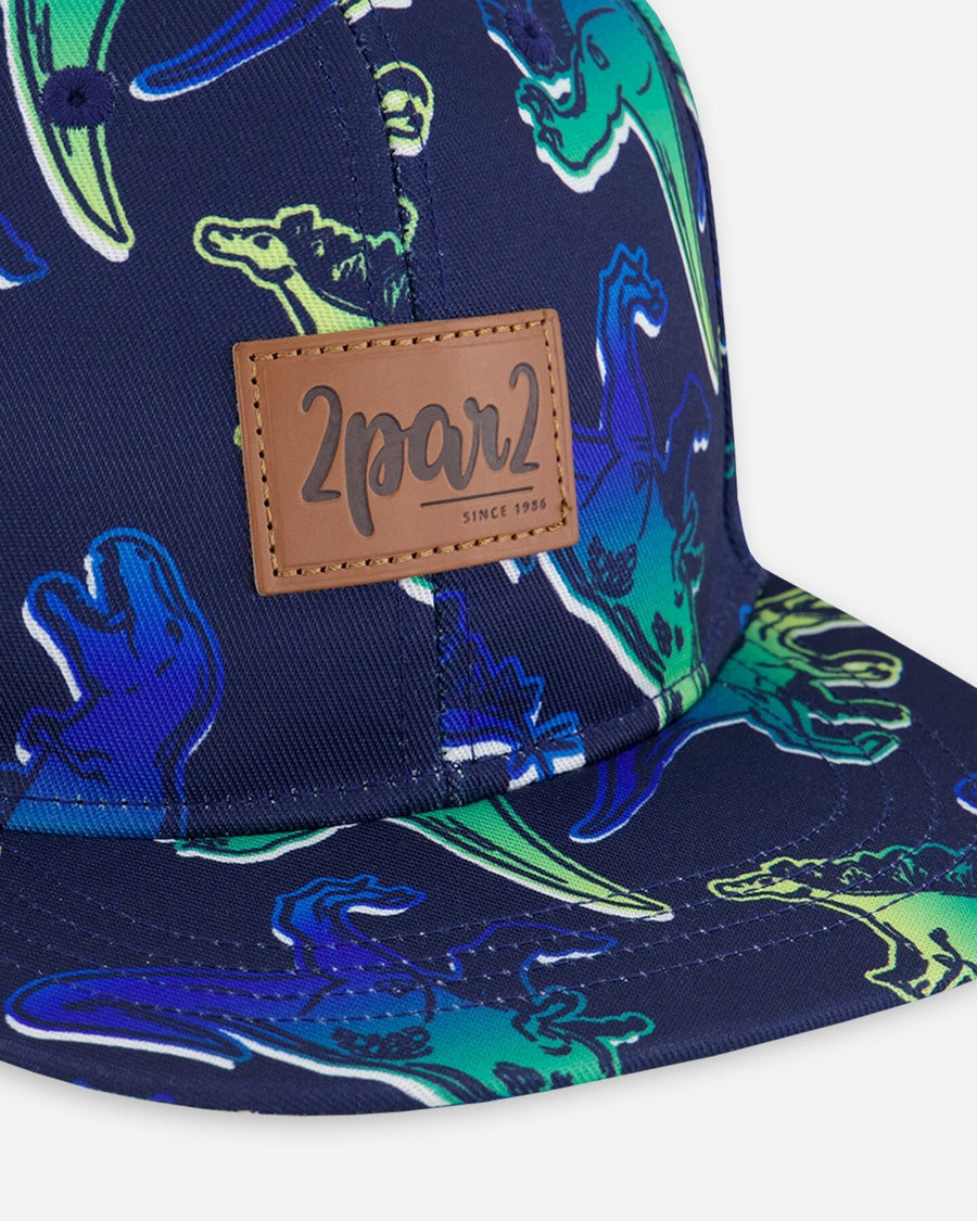 Printed Cap Blue And Green Dino On Navy