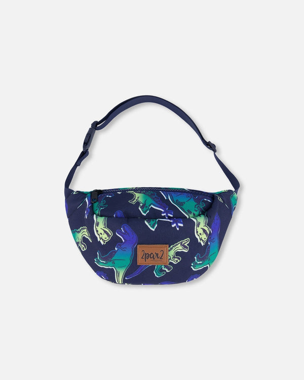 Printed Fanny Pack Blue And Green Dino On Navy