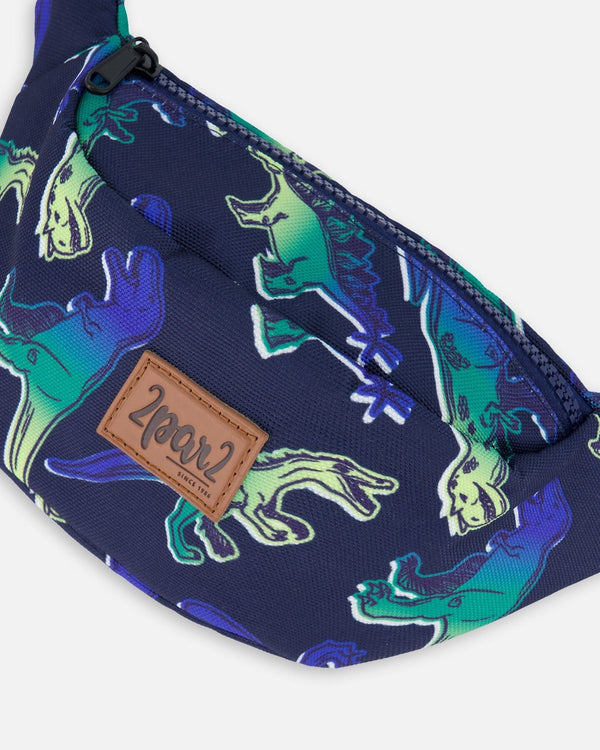 Printed Fanny Pack Blue And Green Dino On Navy