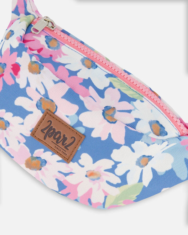 Printed Fanny Pack White, Pink, And Green Flowers