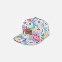 Printed Cap White, Pink, And Green Flowers