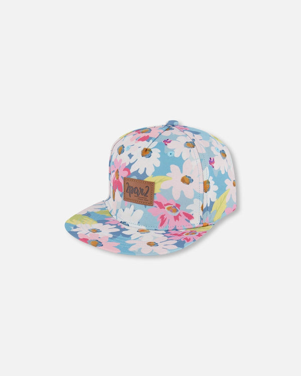 Printed Cap White, Pink, And Green Flowers