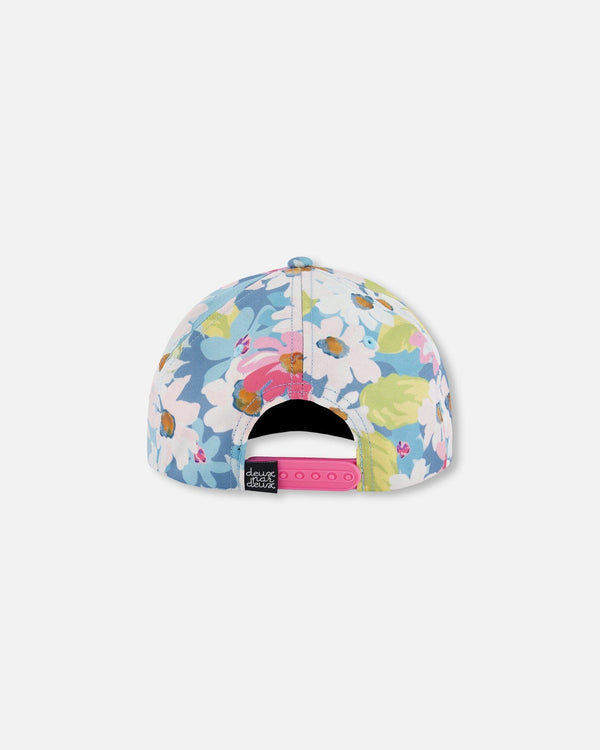 Printed Cap White, Pink, And Green Flowers