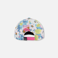 Printed Cap White, Pink, And Green Flowers