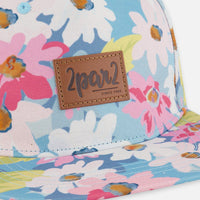 Printed Cap White, Pink, And Green Flowers