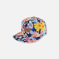 Printed Cap Navy And Yellow And Pink Flowers