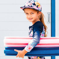 Printed Cap Navy And Yellow And Pink Flowers