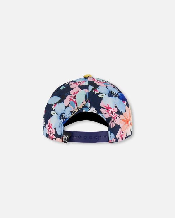 Printed Cap Navy And Yellow And Pink Flowers