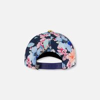 Printed Cap Navy And Yellow And Pink Flowers