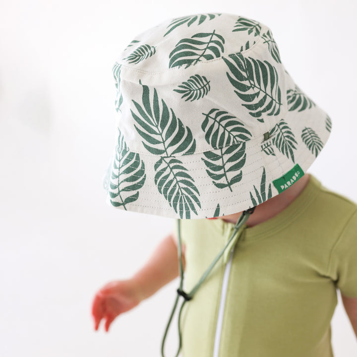 Reversible Organic Cotton Bucket Hat | Palm Leaves and Camper Green