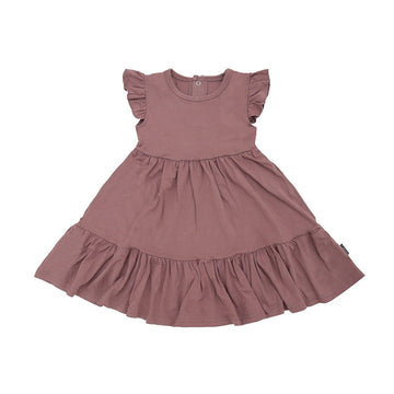 Short Sleeve Ruffled Bell Dress - Twilight Mauve