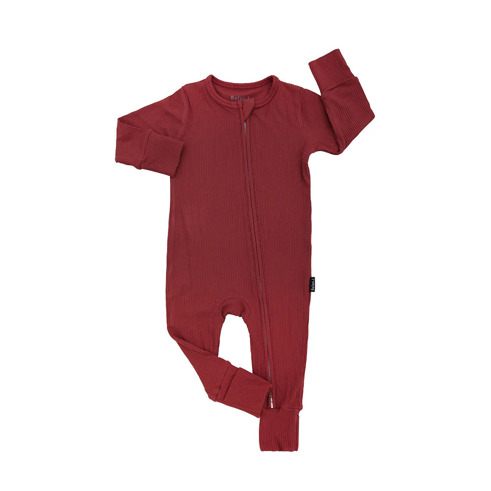 Ribbed Bamboo Footless Sleeper with Fold-Over Cuffs - Burgundy