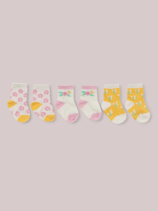 3-PACK SOFT DURABLE BABY SOCKS SET - SWEET DAISY