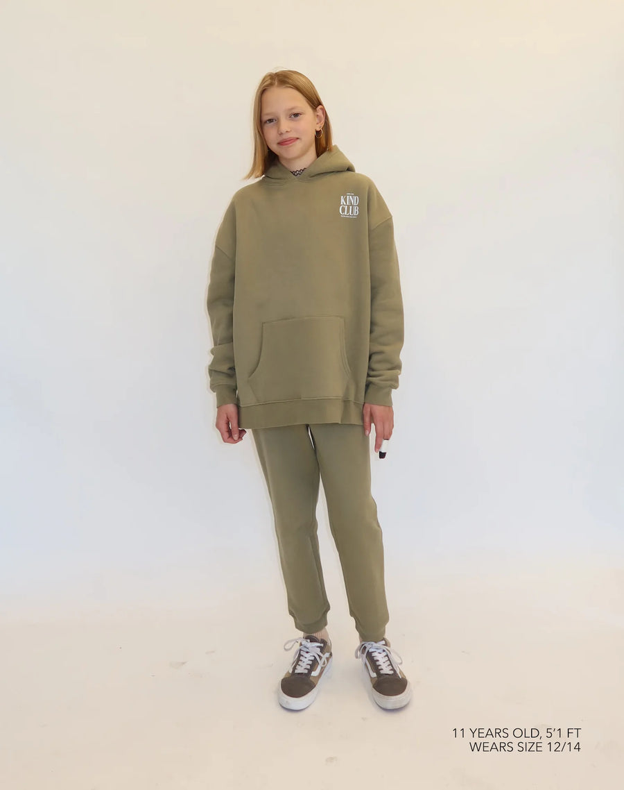 "Kind Club" Kids Big Sister Hoodie - Olive