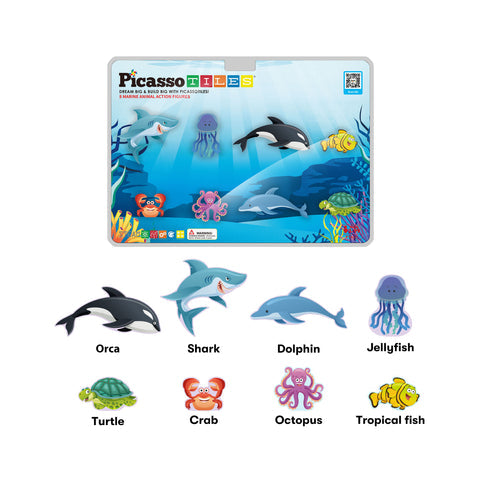 8pc Magnet Tile Building Blocks 8 Marine Animal Action Figures - PTA25