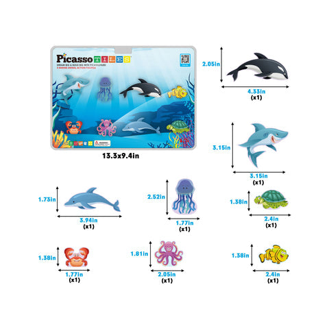 8pc Magnet Tile Building Blocks 8 Marine Animal Action Figures - PTA25