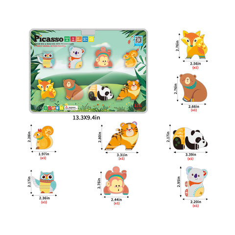 8pc Magnet Tile Building Blocks 8 Magnets Forest Animal Action Figures - PTA26