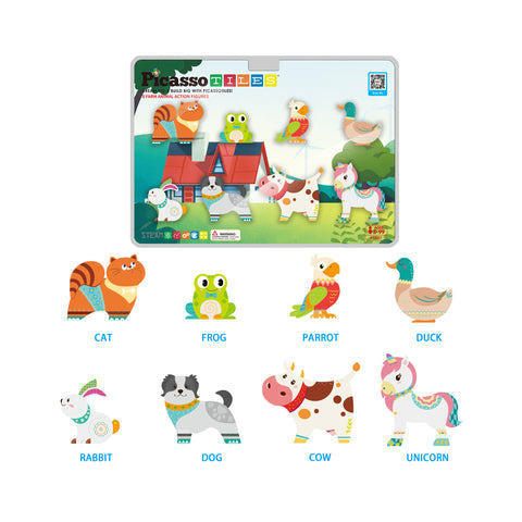 8pc Magnet Tile Building Blocks 8 Magnetic Farm Animal Action Figures - PTA27