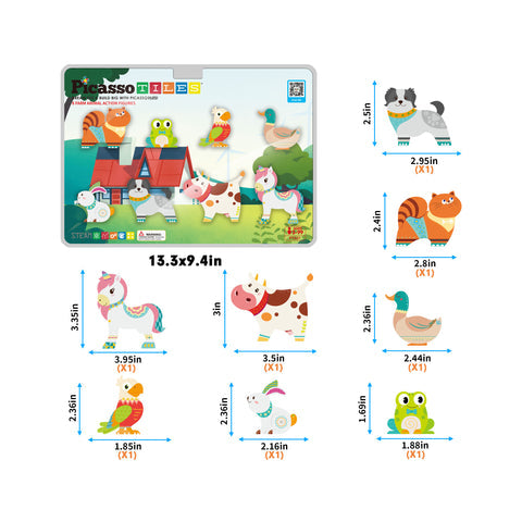 8pc Magnet Tile Building Blocks 8 Magnetic Farm Animal Action Figures - PTA27