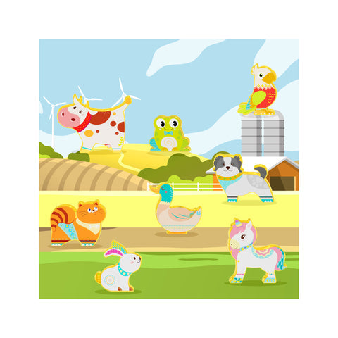 8pc Magnet Tile Building Blocks 8 Magnetic Farm Animal Action Figures - PTA27